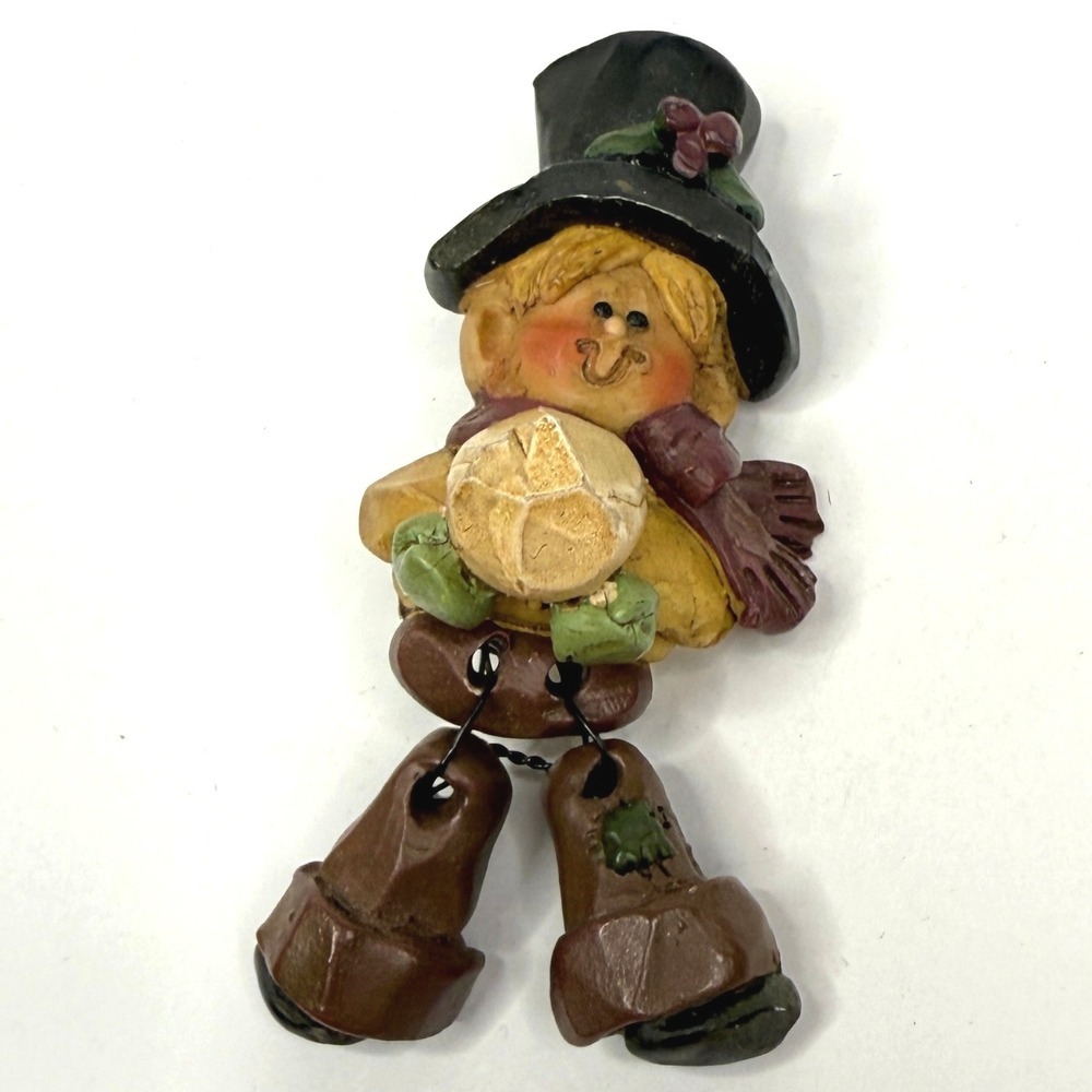 Vintage Blossom Pilgrim Bucket Brooch Lapel Pin Resin Figural Folk Art Whimsical